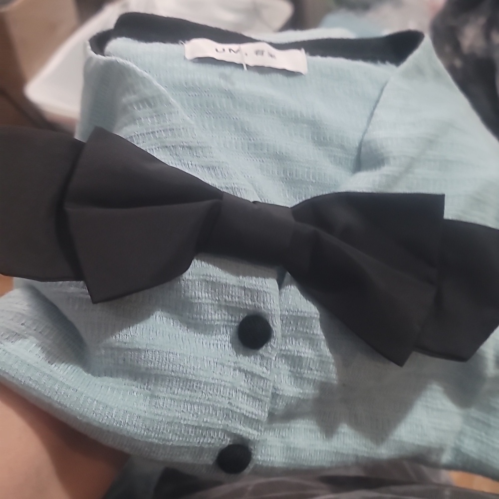 UM lightweight baby blue black bow cardigan sweater - Picture 3 of 6